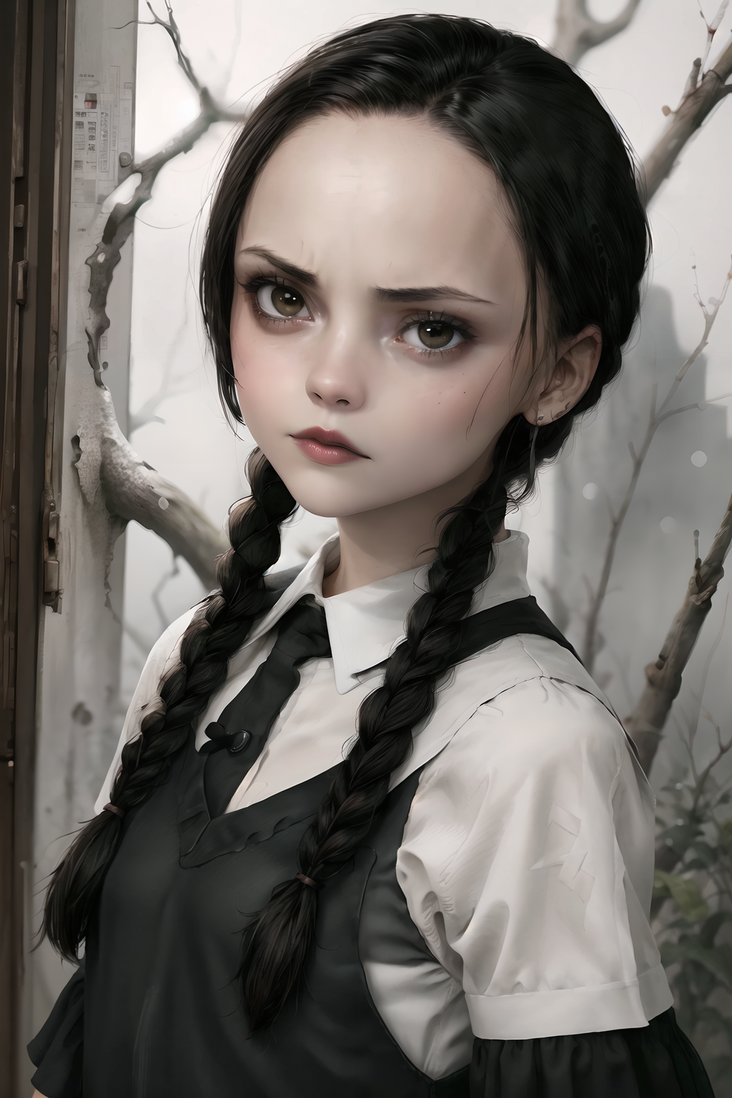 00021-894390772-an extremely detailed digital illustration, high resolution, masterpiece, (of Chr1st1naR1cc1 as Wednesday Addams), black hair, (.png